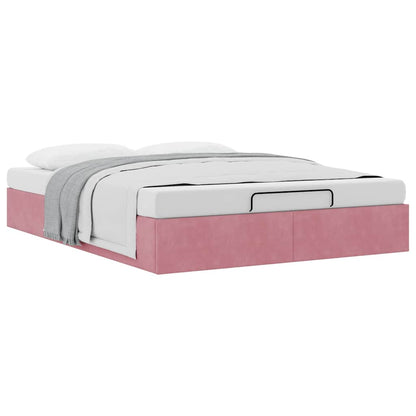 Struttura Letto Pouf senza Materasso Rosa 140x190 cm in Velluto