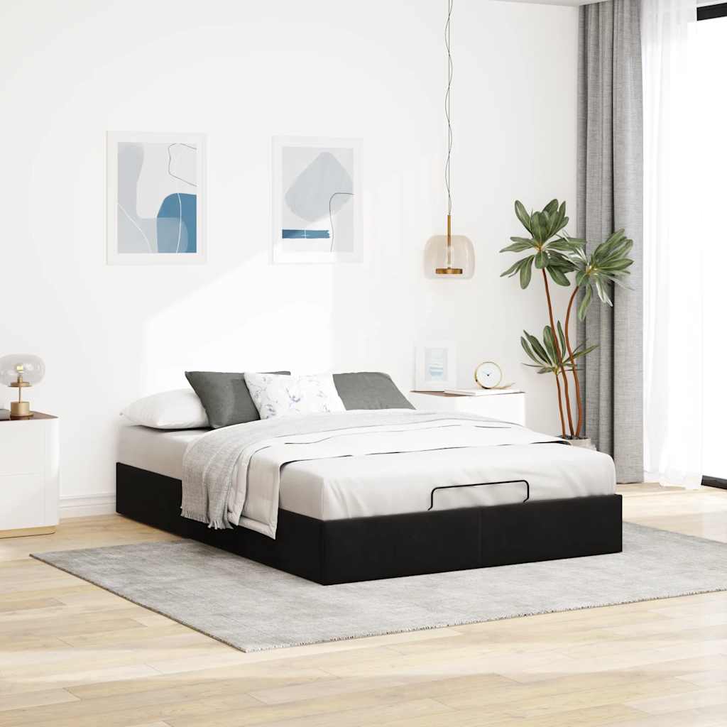Struttura Letto Pouf senza Materasso Nero 140x200 cm in Velluto