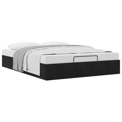 Struttura Letto Pouf senza Materasso Nero 140x200 cm in Velluto
