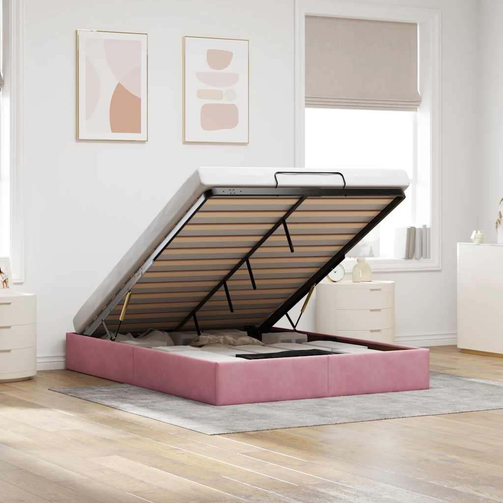 Struttura Letto Pouf senza Materasso Rosa 140x200 cm in Velluto
