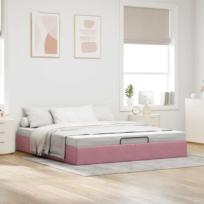 Struttura Letto Pouf senza Materasso Rosa 160x200 cm in Velluto