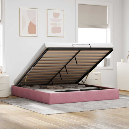 Struttura Letto Pouf senza Materasso Rosa 160x200 cm in Velluto