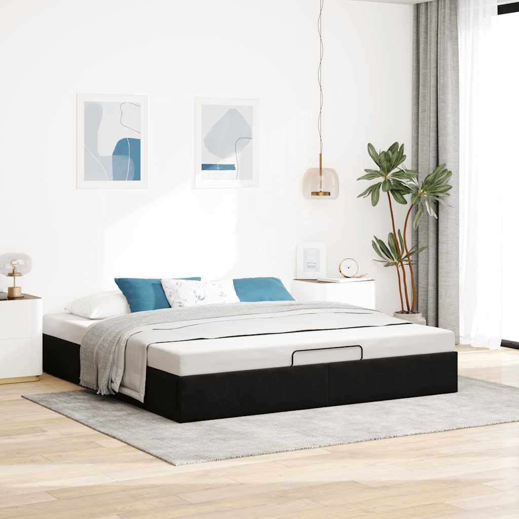 Struttura Letto Pouf senza Materasso Nero 200x200 cm in Velluto