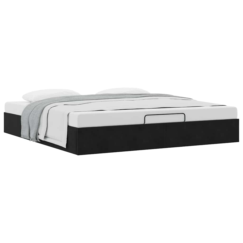 Struttura Letto Pouf senza Materasso Nero 200x200 cm in Velluto