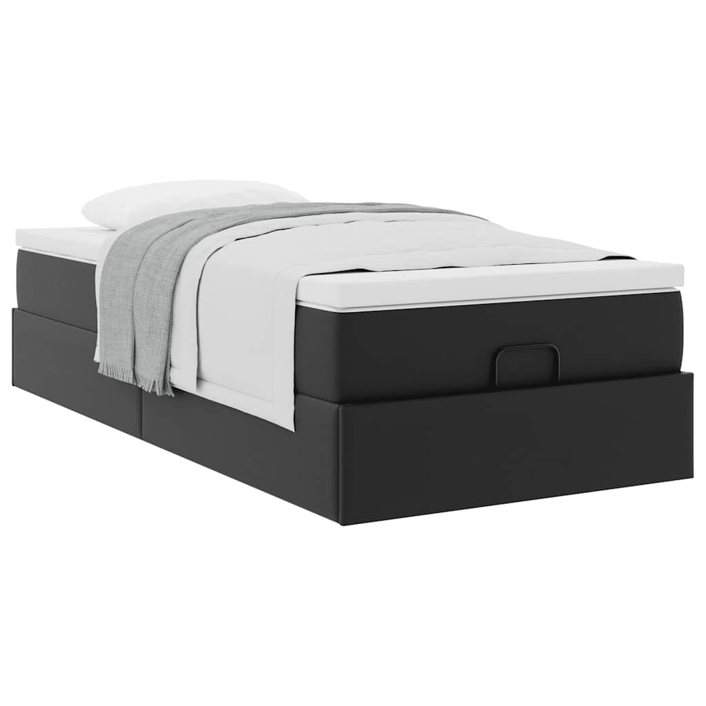 Struttura Letto Pouf con Materasso Nero 80x200 cm Similpelle