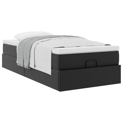 Struttura Letto Pouf con Materasso Nero 80x200 cm Similpelle