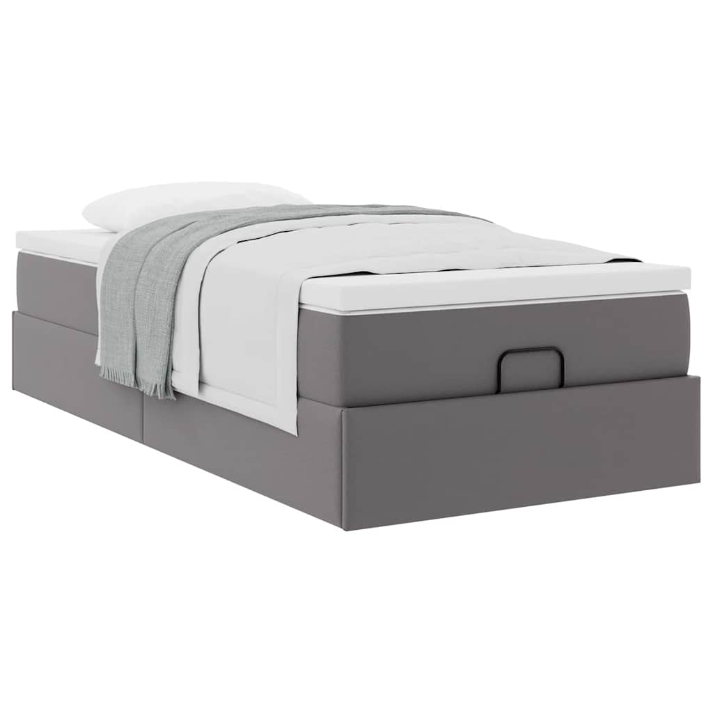 Struttura Letto Pouf con Materasso Grigio 80x200 cm Similpelle