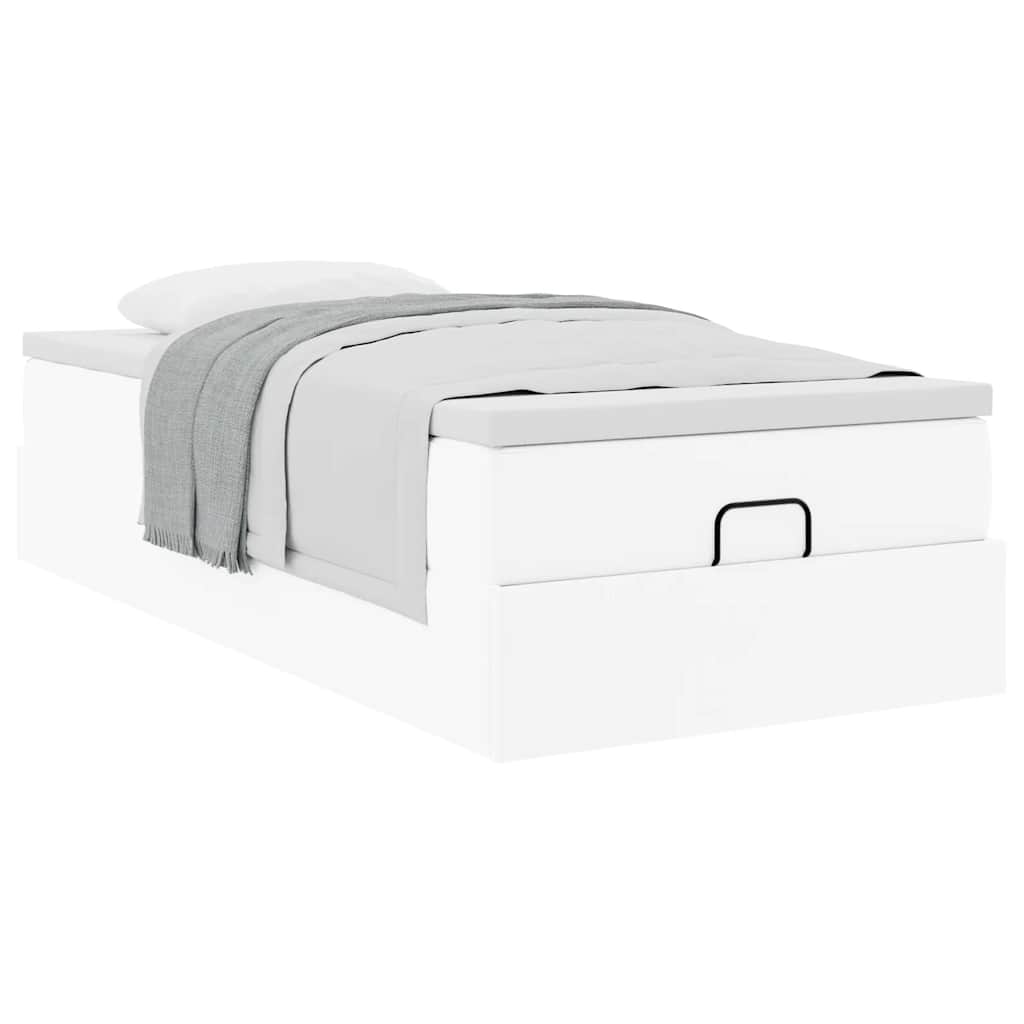 Struttura Letto Pouf con Materasso Bianco 90x190 cm Similpelle