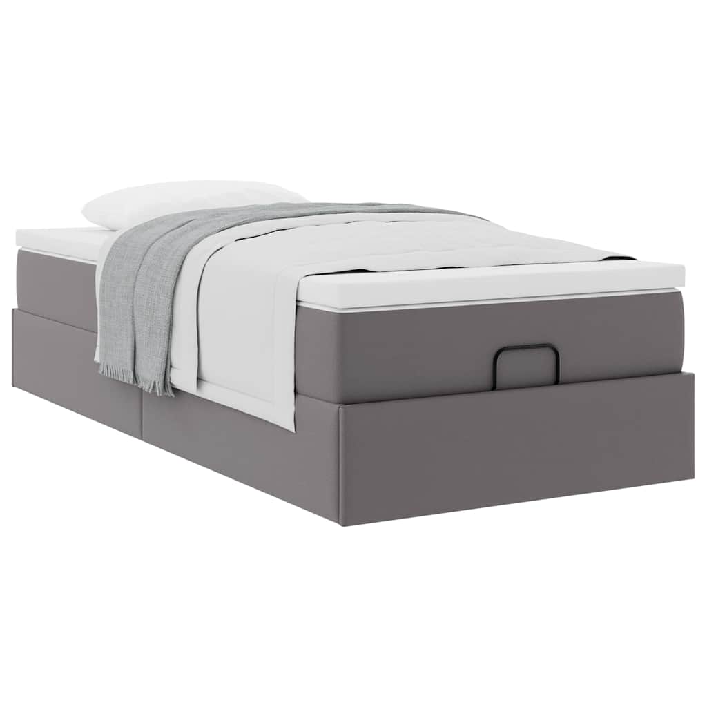 Struttura Letto Pouf con Materasso Grigio 90x200 cm Similpelle
