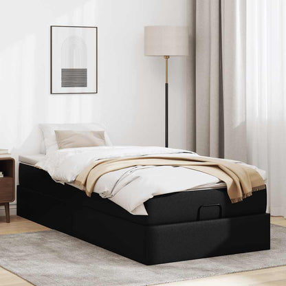 Struttura Letto Pouf con Materasso Nero 100x200 cm Similpelle