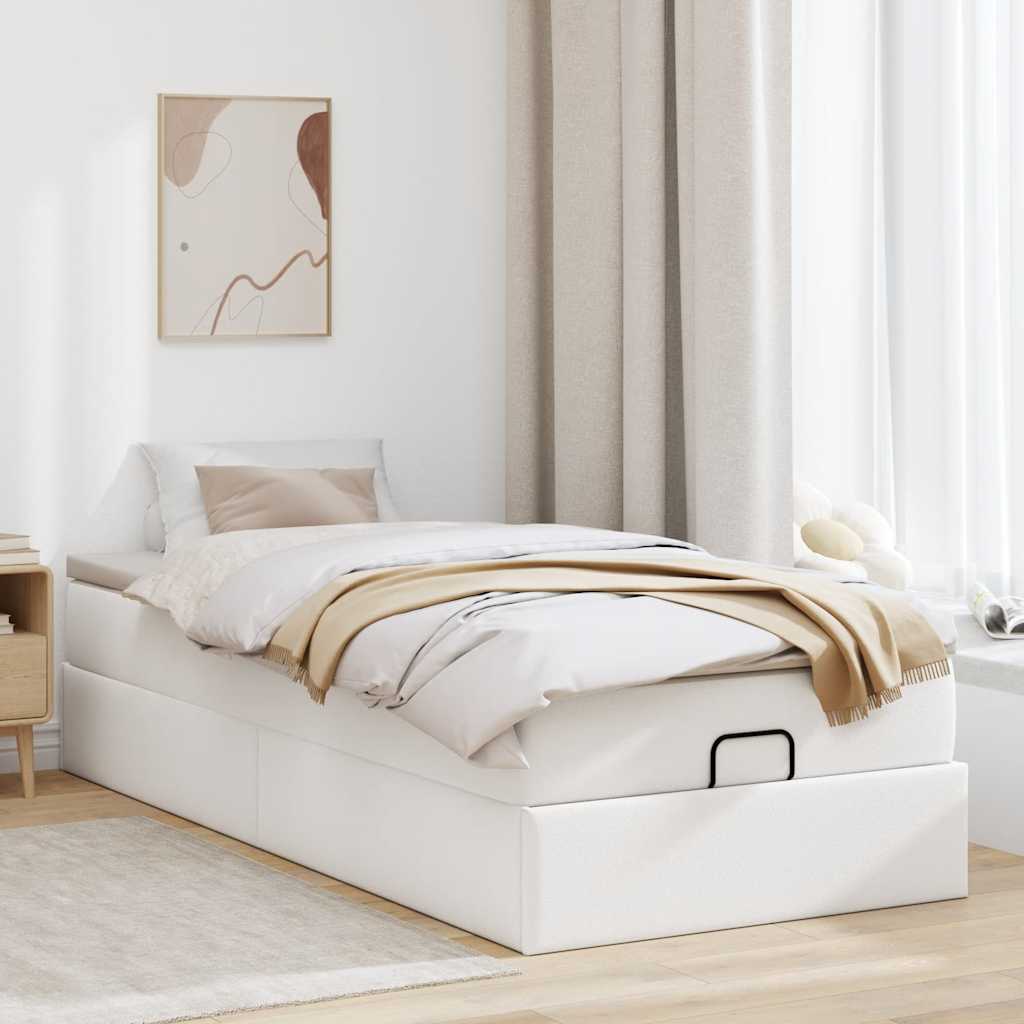 Struttura Letto Pouf con Materasso Bianco 100x200 cm Similpelle