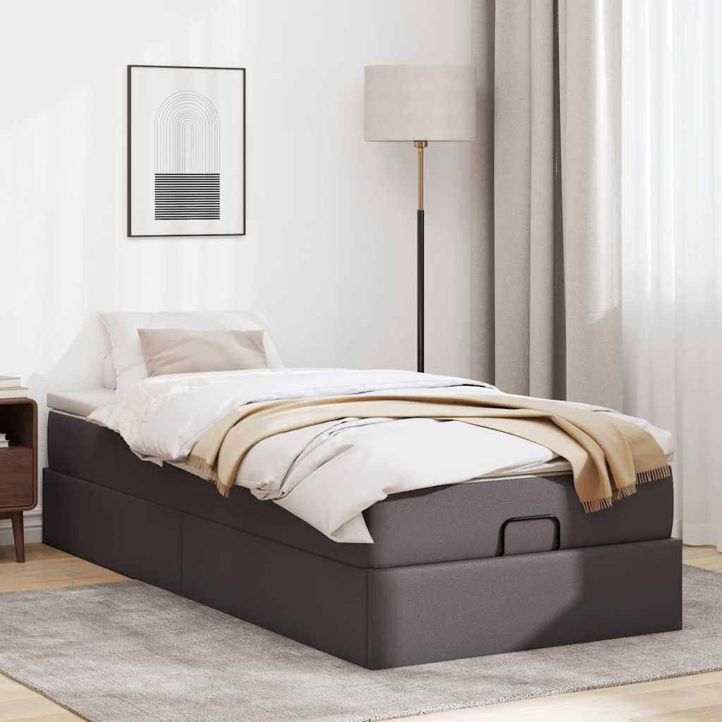 Struttura Letto Pouf con Materasso Grigio 100x200 cm Similpelle