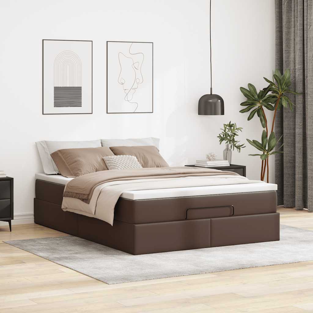 Struttura Letto Pouf con Materasso Marrone 140x190cm Similpelle