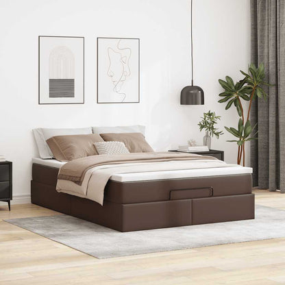 Struttura Letto Pouf con Materasso Marrone 140x190cm Similpelle