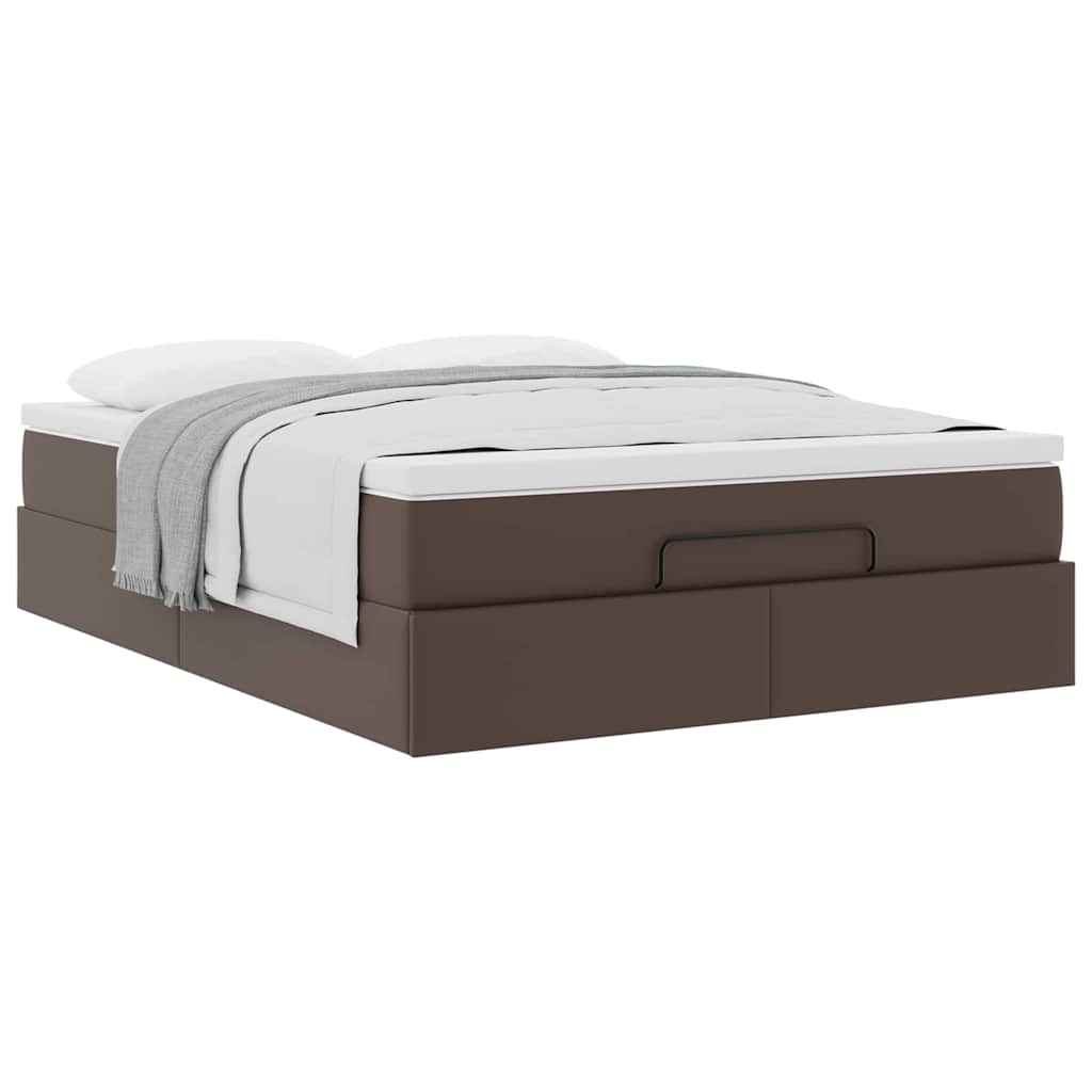 Struttura Letto Pouf con Materasso Marrone 140x190cm Similpelle