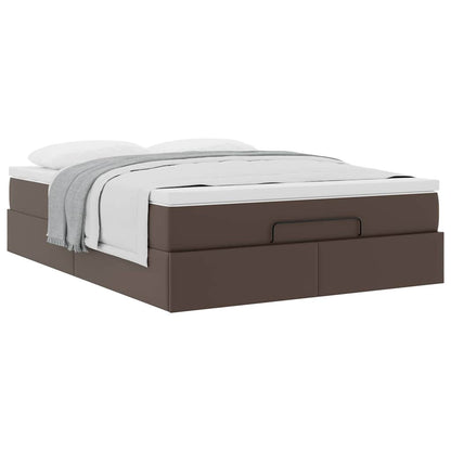 Struttura Letto Pouf con Materasso Marrone 140x190cm Similpelle