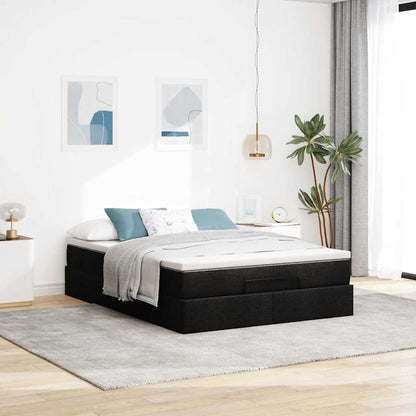 Struttura Letto Pouf con Materasso Nero 140x200 cm Similpelle