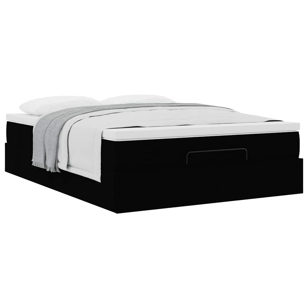 Struttura Letto Pouf con Materasso Nero 140x200 cm Similpelle