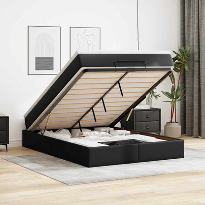 Struttura Letto Pouf con Materasso Nero 140x200 cm Similpelle