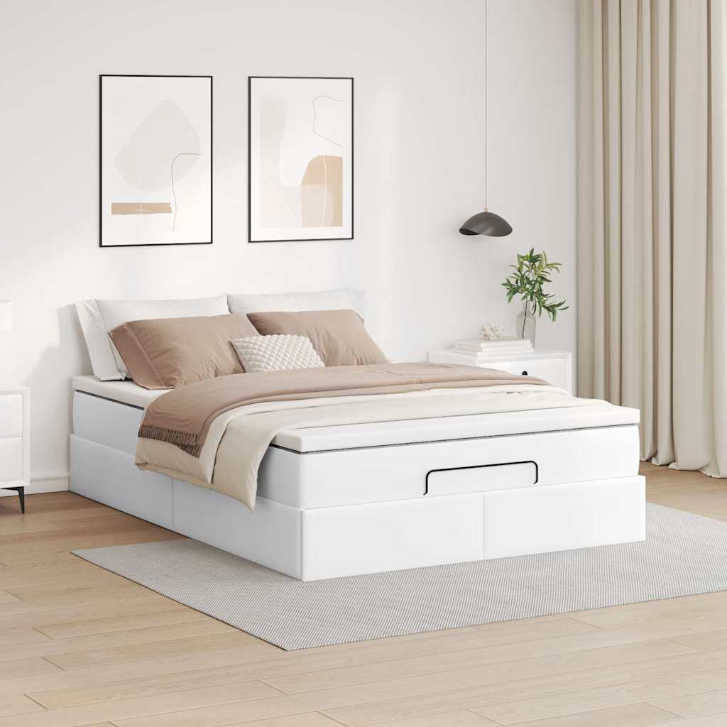 Struttura Letto Pouf con Materasso Bianco 140x200 cm Similpelle