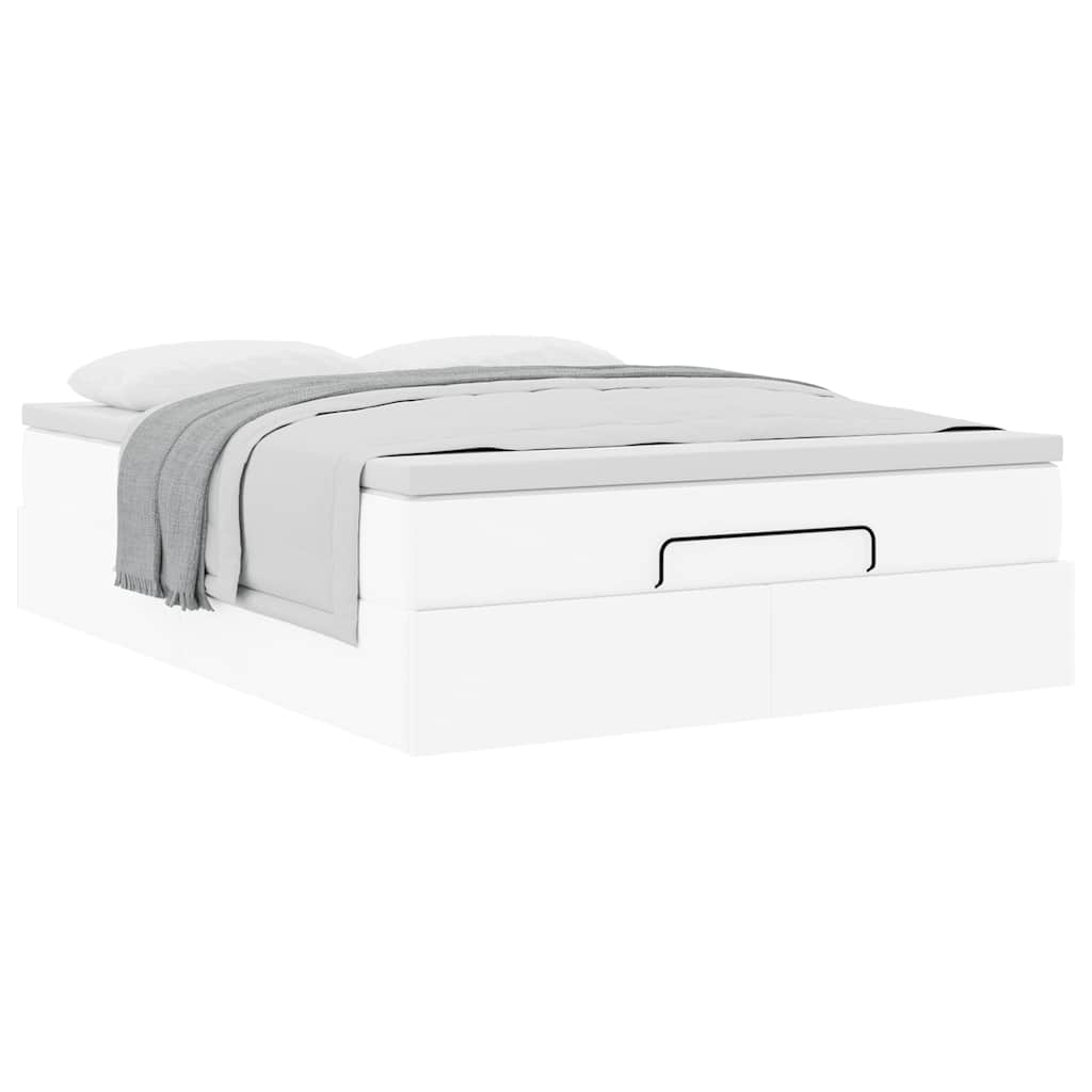 Struttura Letto Pouf con Materasso Bianco 140x200 cm Similpelle