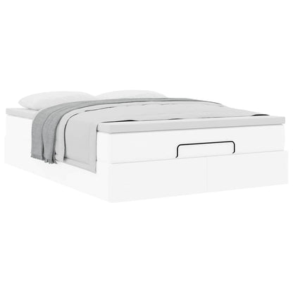 Struttura Letto Pouf con Materasso Bianco 140x200 cm Similpelle