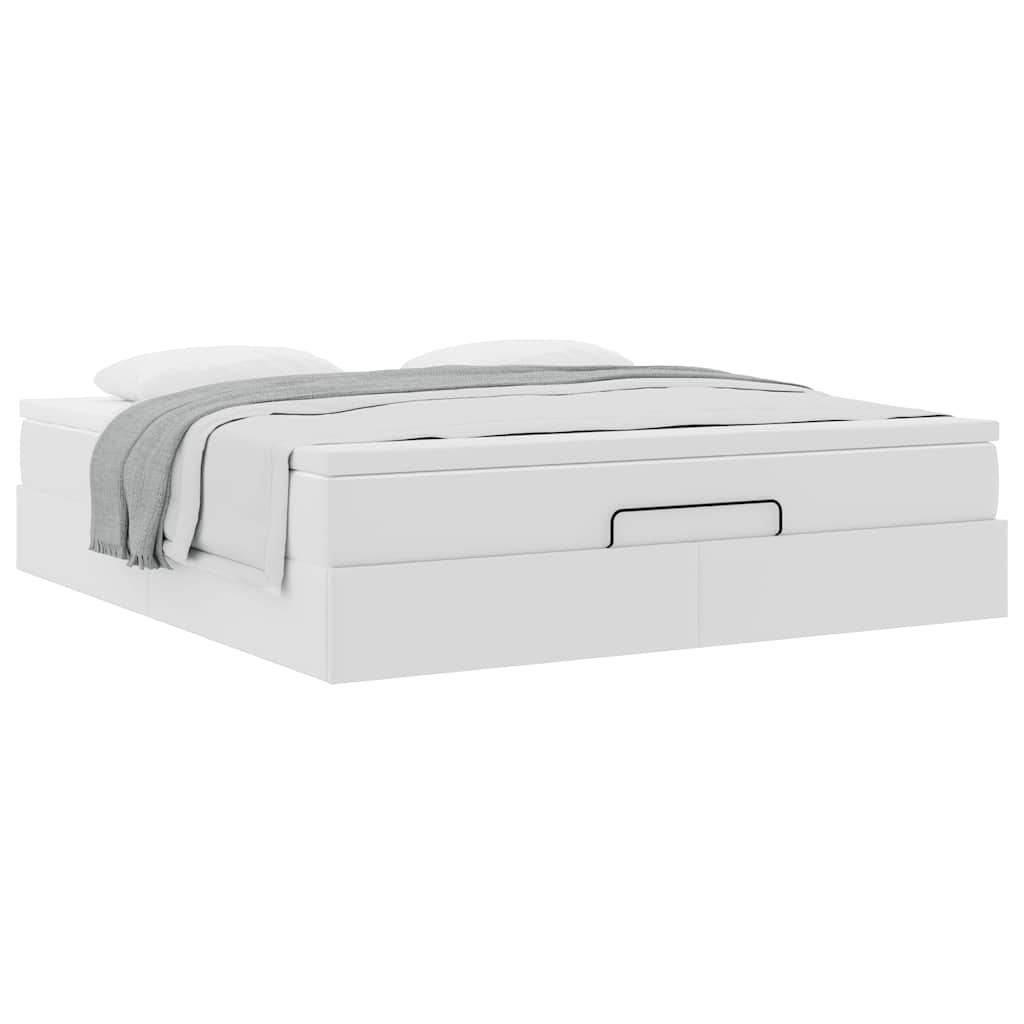 Struttura Letto Pouf con Materasso Bianco 160x200 cm Similpelle