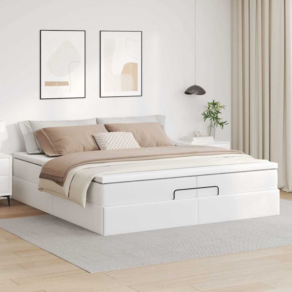 Struttura Letto Pouf con Materassi Bianco 200x200 cm Similpelle
