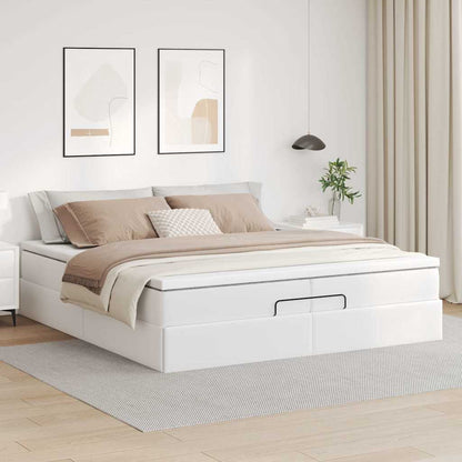 Struttura Letto Pouf con Materassi Bianco 200x200 cm Similpelle