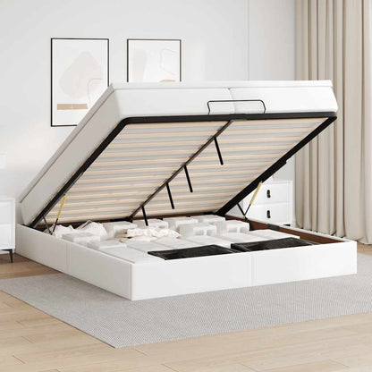 Struttura Letto Pouf con Materassi Bianco 200x200 cm Similpelle