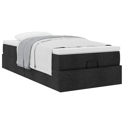 Struttura Letto Pouf con Materasso Nero 80x200 cm in Tessuto