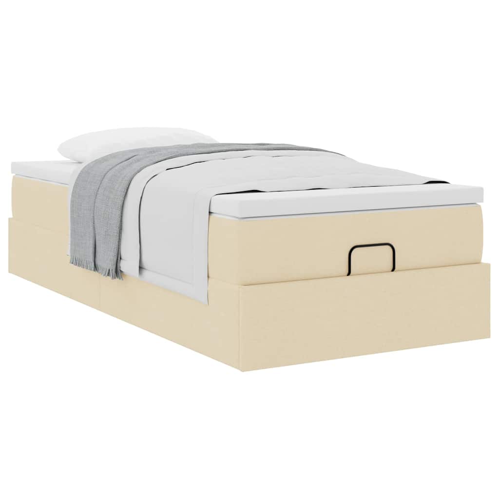 Struttura Letto Pouf con Materasso Crema 80x200 cm in Tessuto