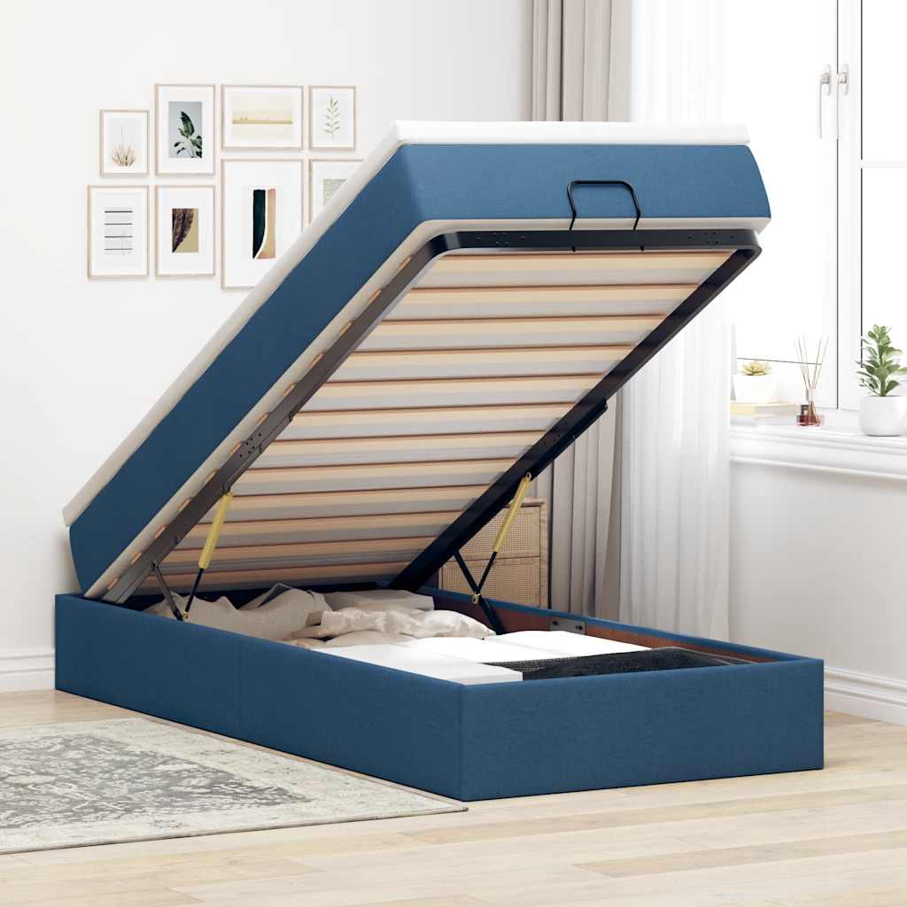 Struttura Letto Pouf con Materasso Blu 80x200 cm in Tessuto