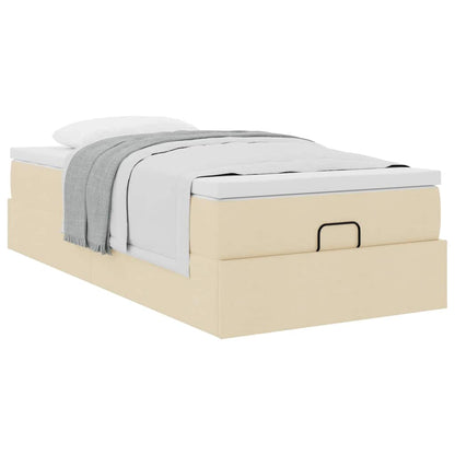 Struttura Letto Pouf con Materasso Crema 90x200 cm in Tessuto