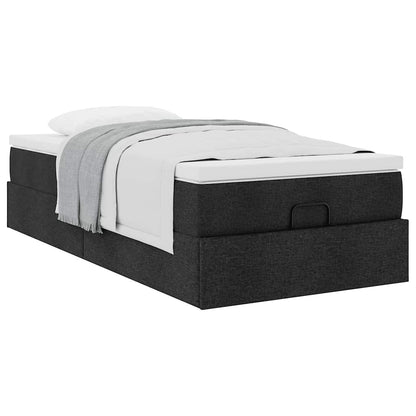 Struttura Letto Pouf con Materasso Nero 100x200 cm in Tessuto