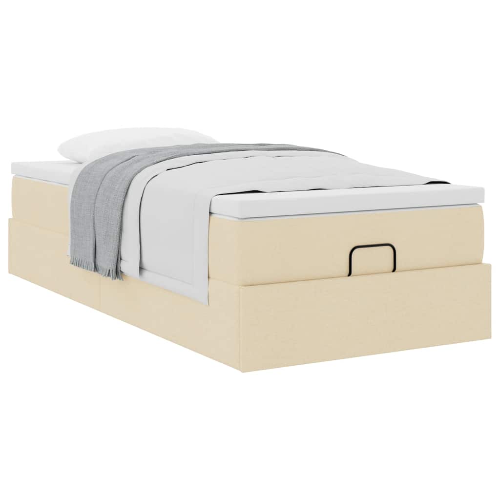 Struttura Letto Pouf con Materasso Crema 100x200 cm in Tessuto