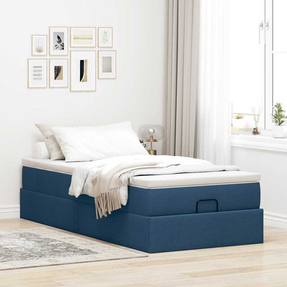 Struttura Letto Pouf con Materasso Blu 100x200 cm in Tessuto