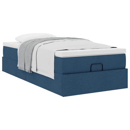 Struttura Letto Pouf con Materasso Blu 100x200 cm in Tessuto