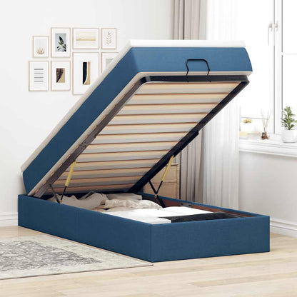 Struttura Letto Pouf con Materasso Blu 100x200 cm in Tessuto