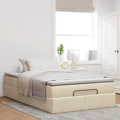 Struttura Letto Pouf con Materasso Crema 120x190 cm in Tessuto