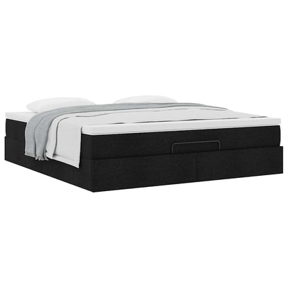 Struttura Letto Pouf con Materasso Nero 160x200 cm in Tessuto
