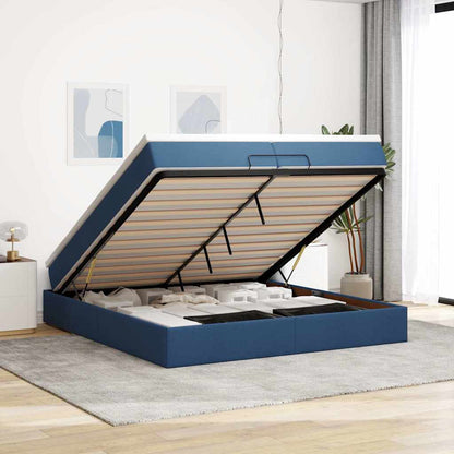 Struttura Letto Pouf con Materassi Blu 200x200 cm in Tessuto