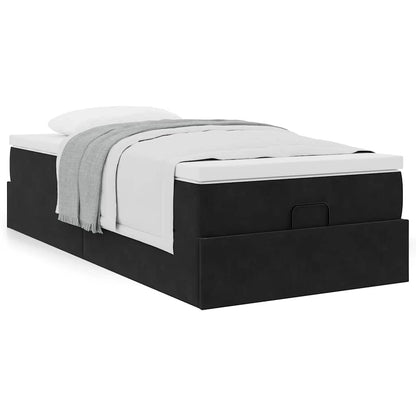 Struttura Letto Pouf con Materasso Nero 90x200 cm in Velluto