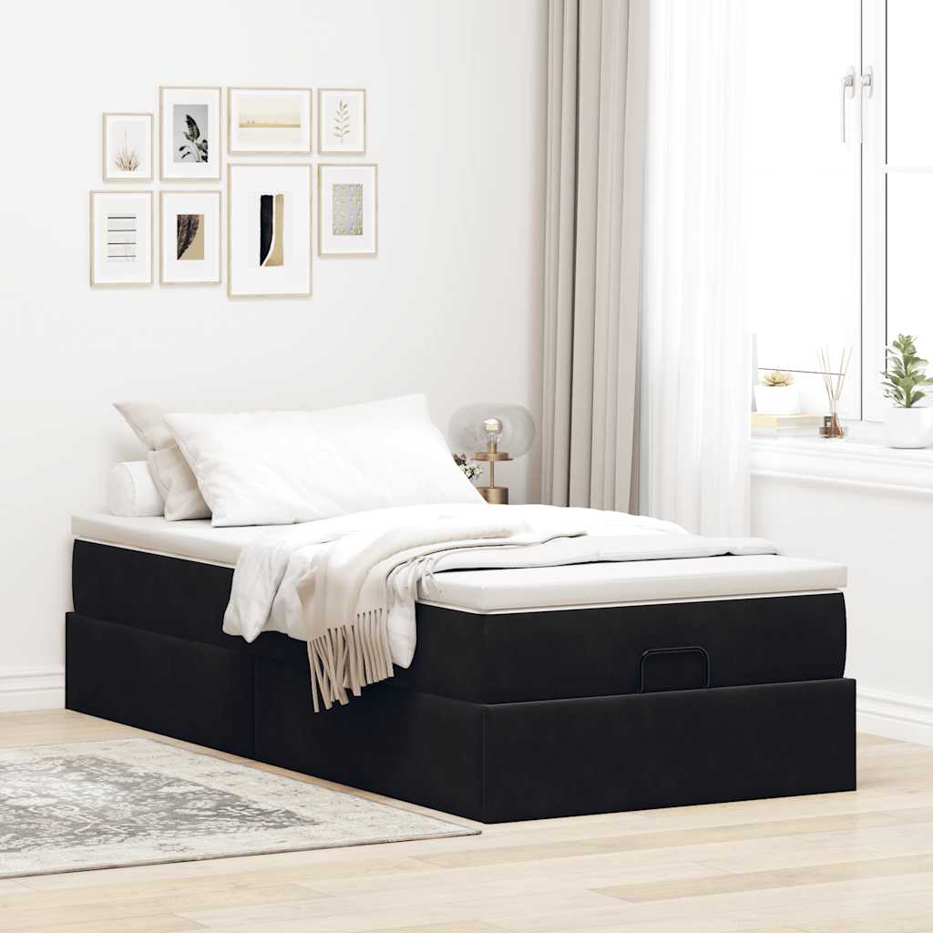 Struttura Letto Pouf con Materasso Nero 100x200 cm Velluto
