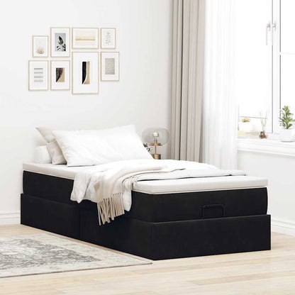 Struttura Letto Pouf con Materasso Nero 100x200 cm Velluto