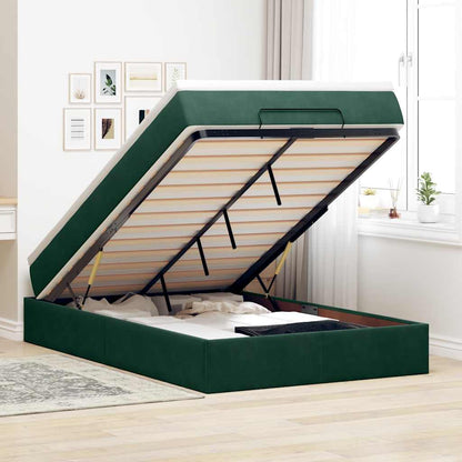 Pouf Letto con Materasso Verde Scuro 120x190 cm Velluto