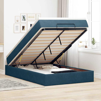 Pouf Letto con Materasso Blu Scuro 120x190 cm Velluto