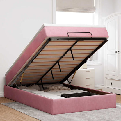 Pouf Letto con Materasso Rosa 120x190 cm Velluto