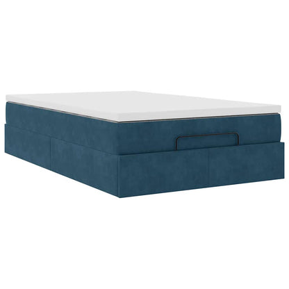 Struttura Letto Pouf con Materasso Blu Scuro 120x200 cm Velluto