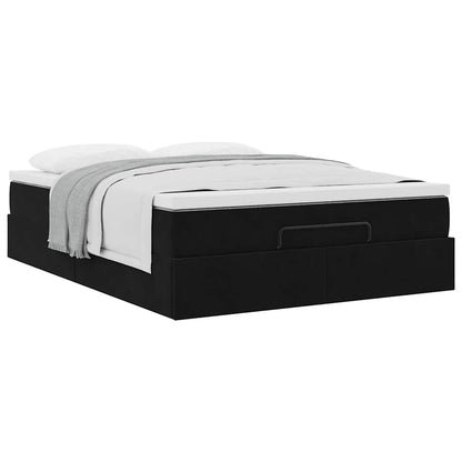 Struttura Letto Pouf con Materasso Nero 140x200 cm in Velluto
